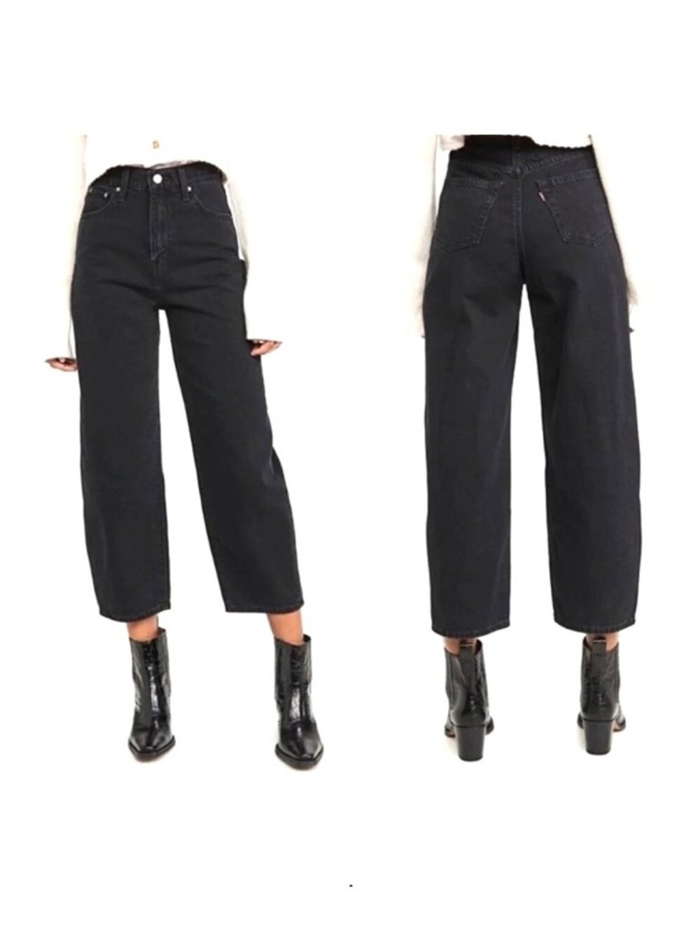 Levis Premium Balloon Leg Jeans Womens 29 High Rise Washed Black Cropped Denim
